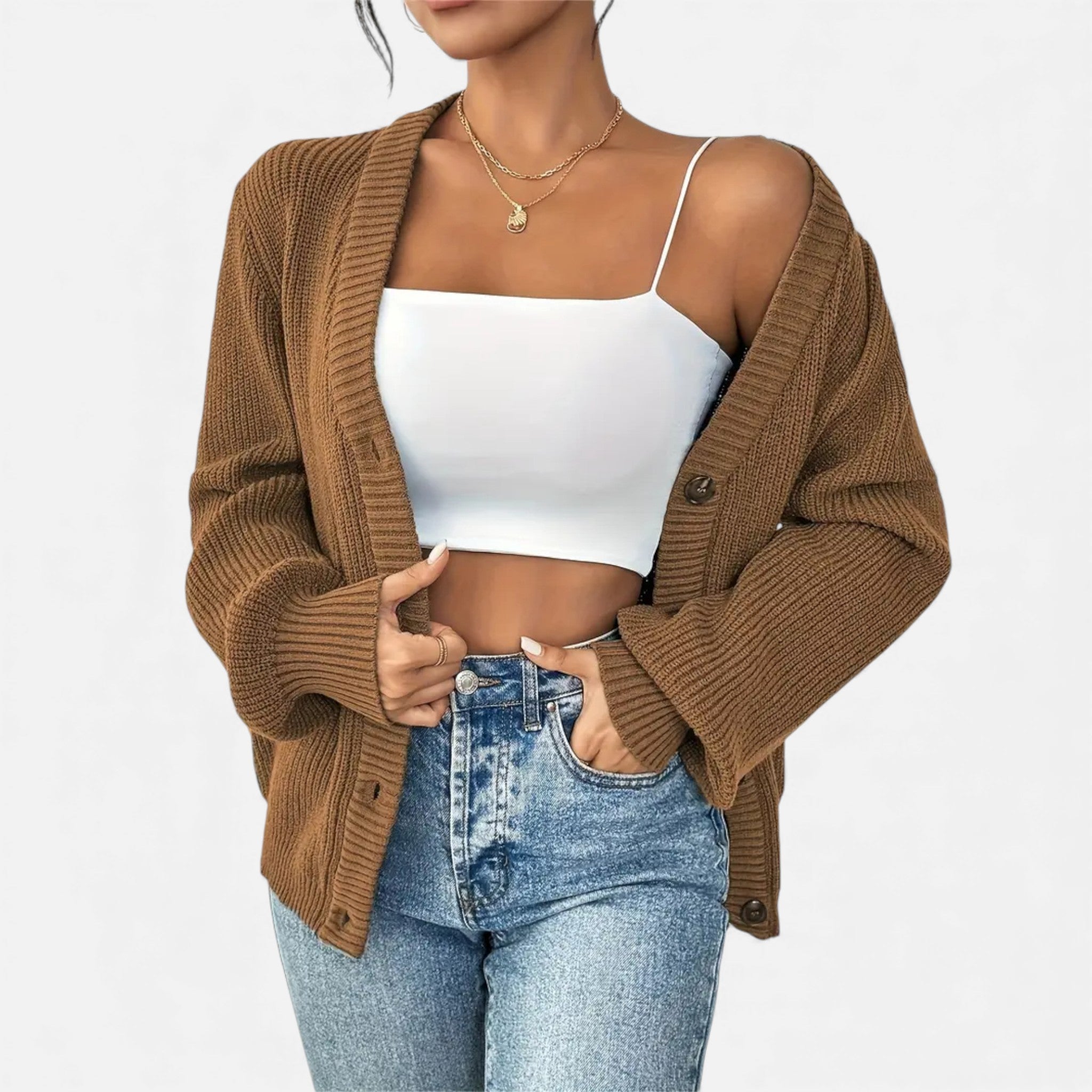 Dorvelli | Women’s Knitted Cardigan Sweater – Elegant Front-Button Design