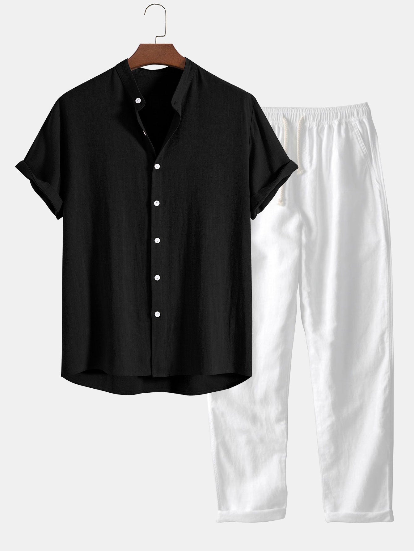 Dorvelli | Men's Two-Piece Set – Linen Band Collar Co-ord
