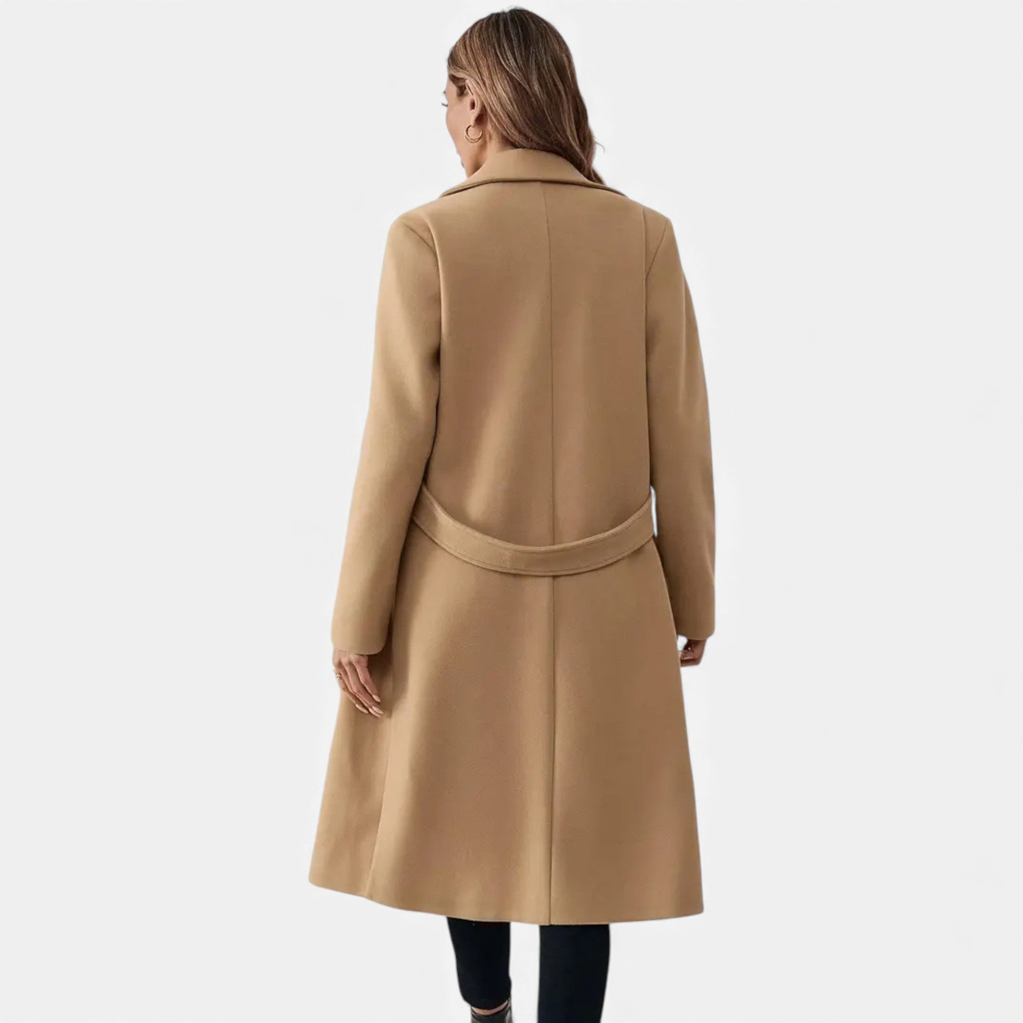 Dorvelli | Women’s Longline Coat – Double-Belt A-Line Elegance