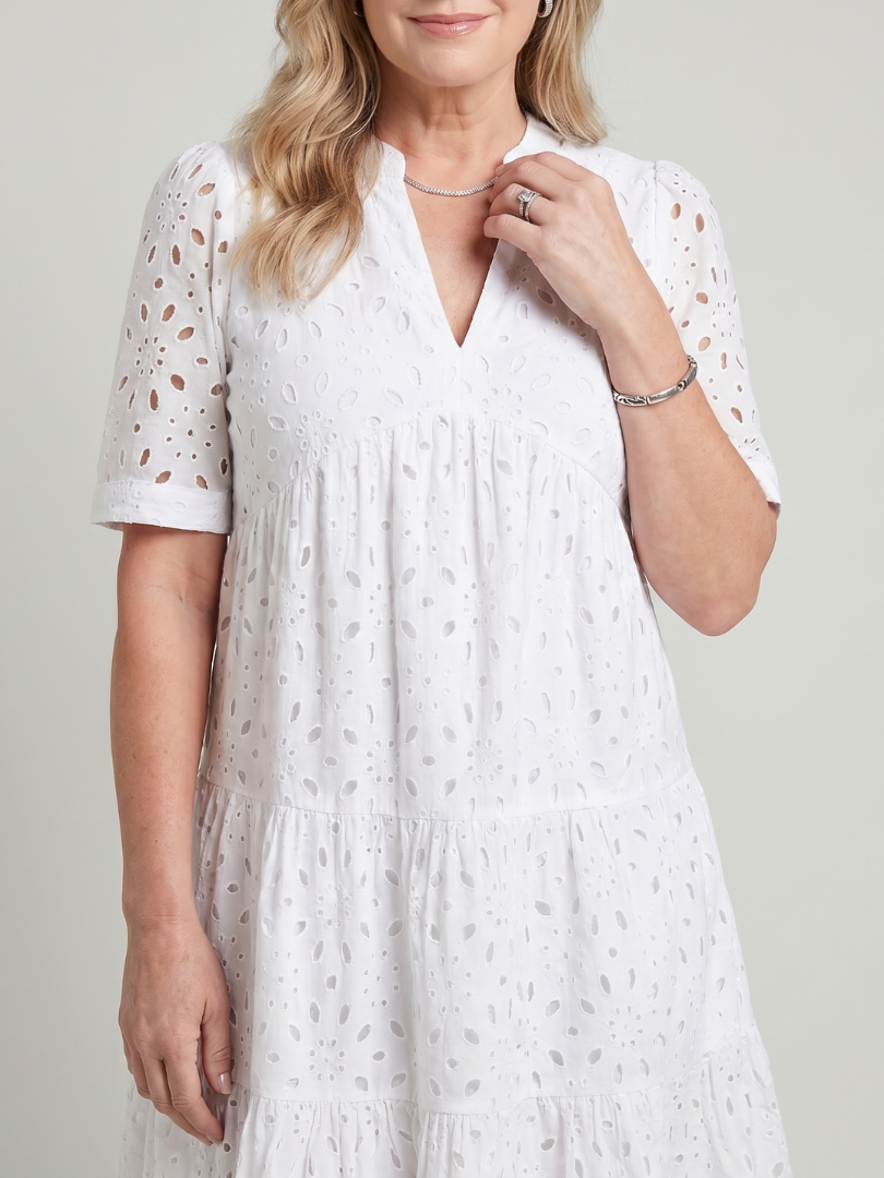 Dorvelli | Women's Midi Dress – Sleeve Eyelet Detail
