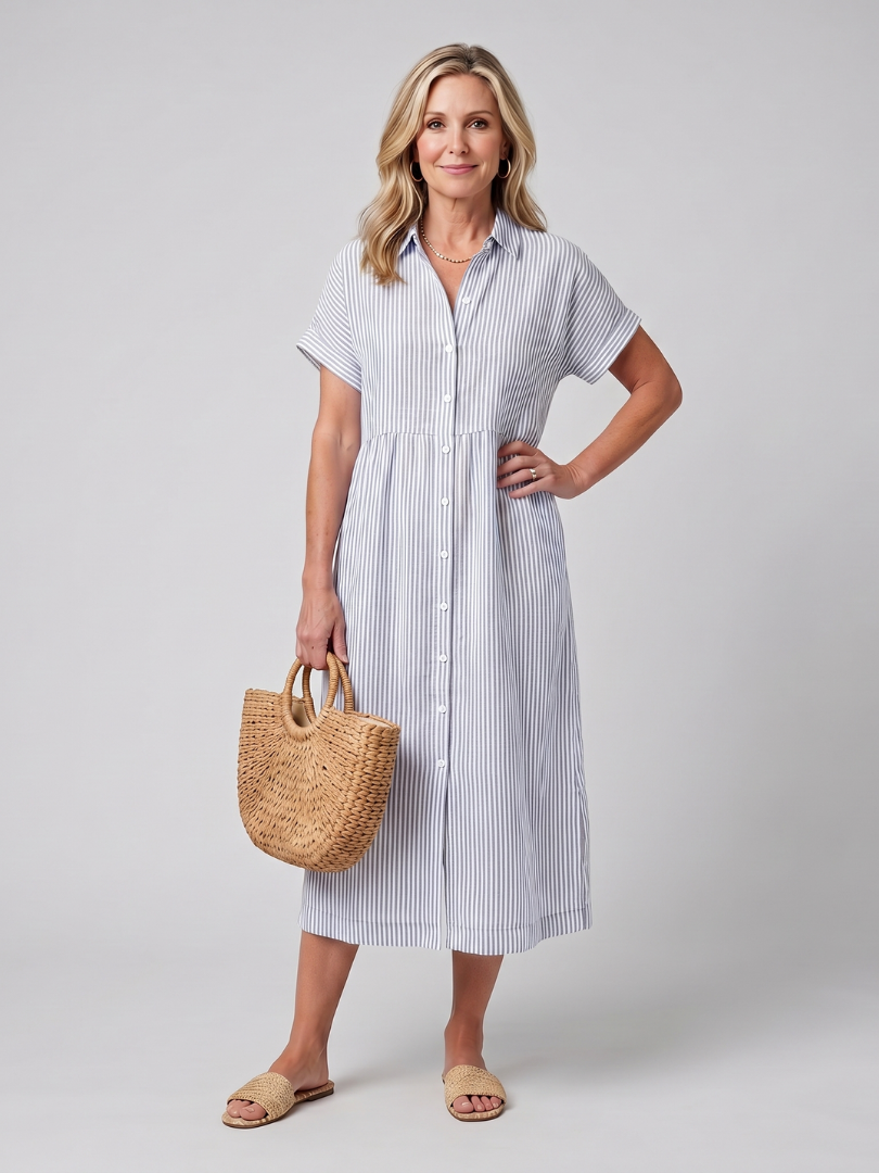 Dorvelli | Women's Midi Dress – Sleeve Stripe Pattern