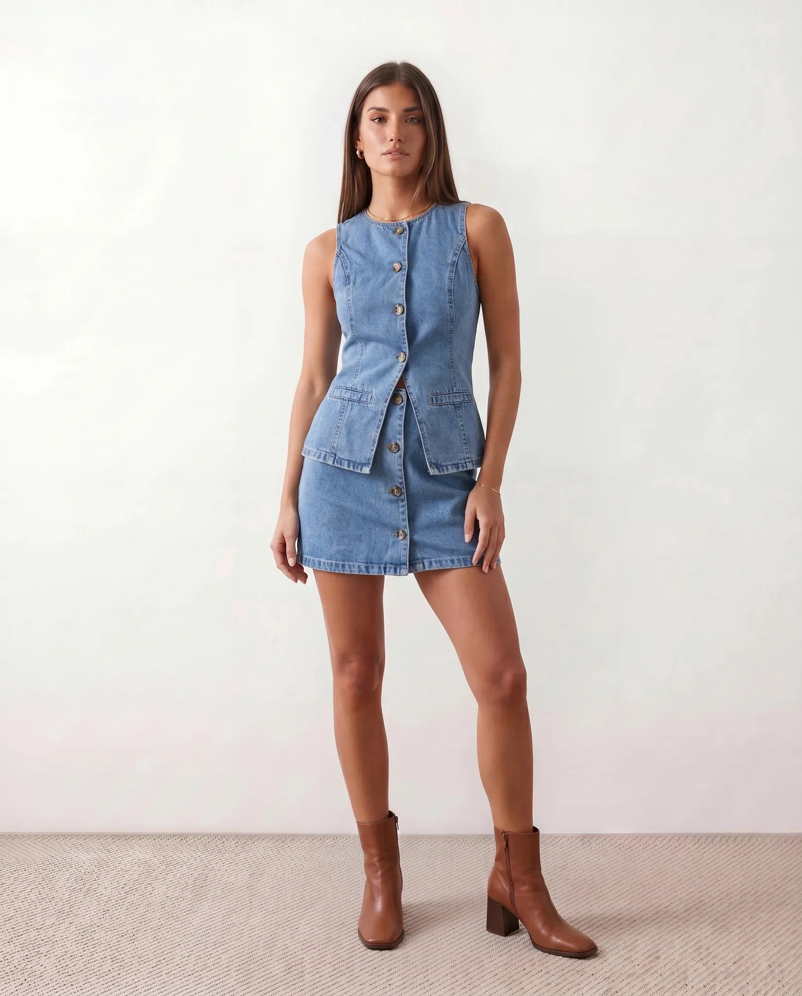 Dorvelli | Women's Two-Piece Set – Celinda Vest Button Front