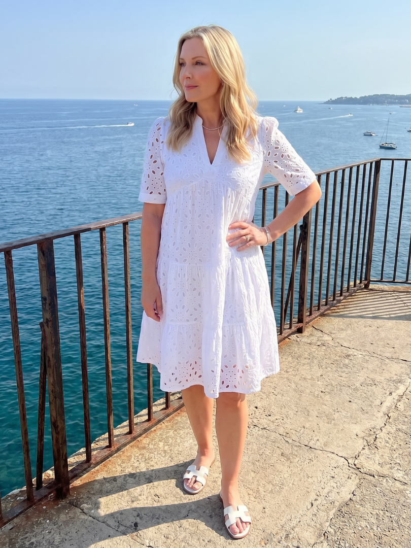 Dorvelli | Women's Midi Dress – Sleeve Eyelet Detail