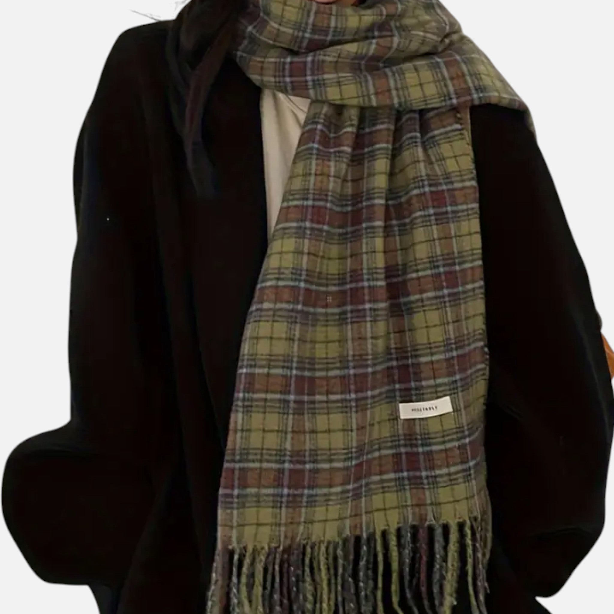 Dorvelli | Women’s Green Plaid Scarf – Soft Tassel Shawl Elegance