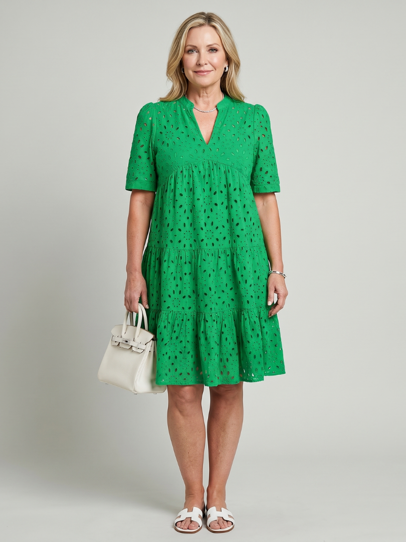 Dorvelli | Women's Midi Dress – Sleeve Eyelet Detail