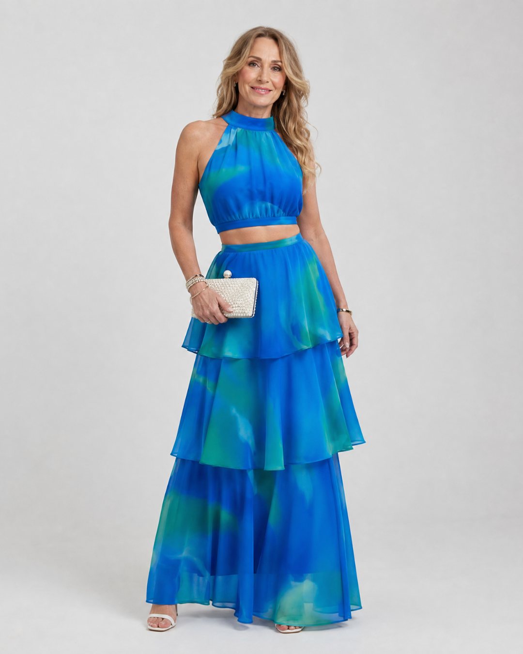 Dorvelli | Women's Maxi Dress – Natural Floral Halter Cutout