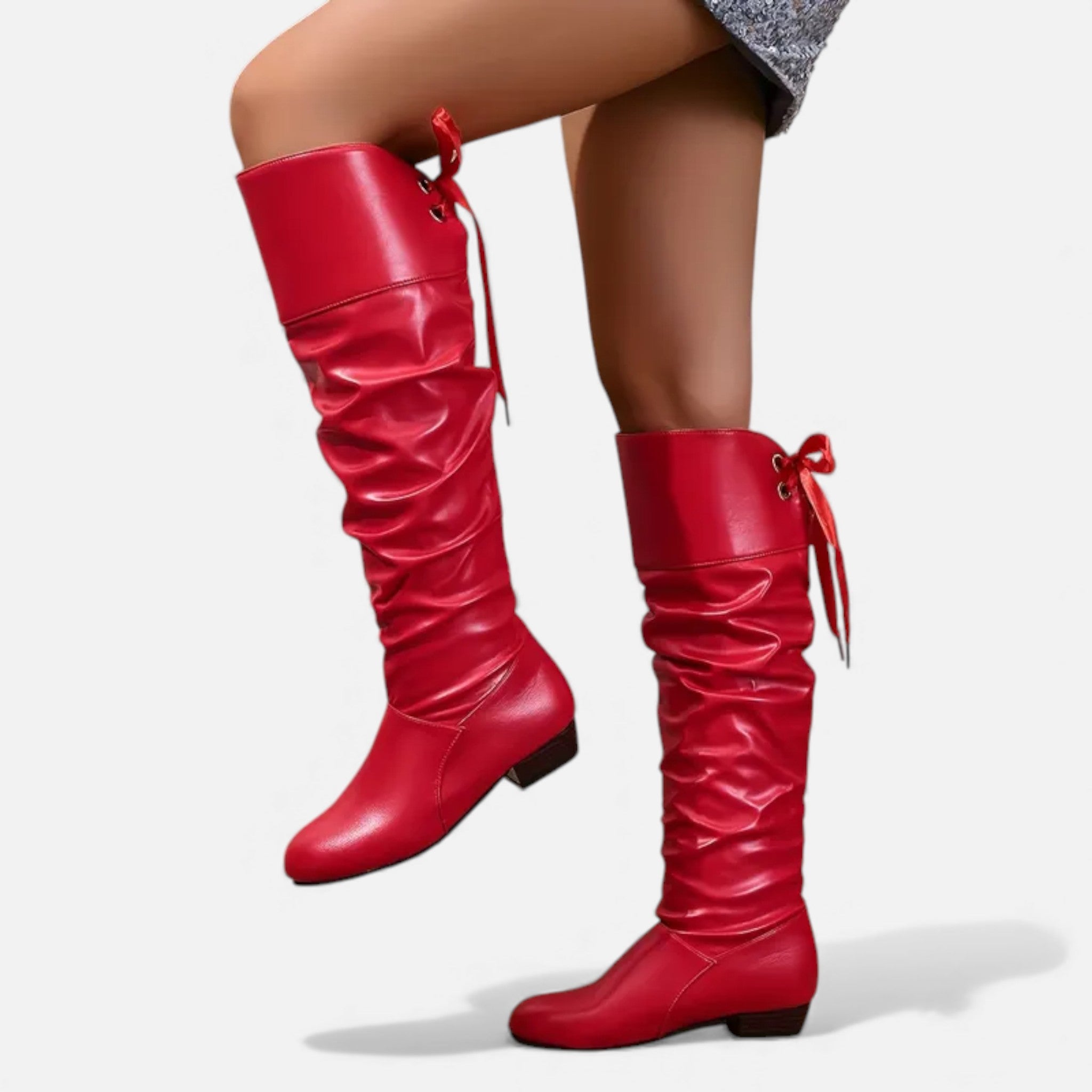 Dorvelli | Women’s Bow Knee-High Boots – Classic Low-Heel Elegance
