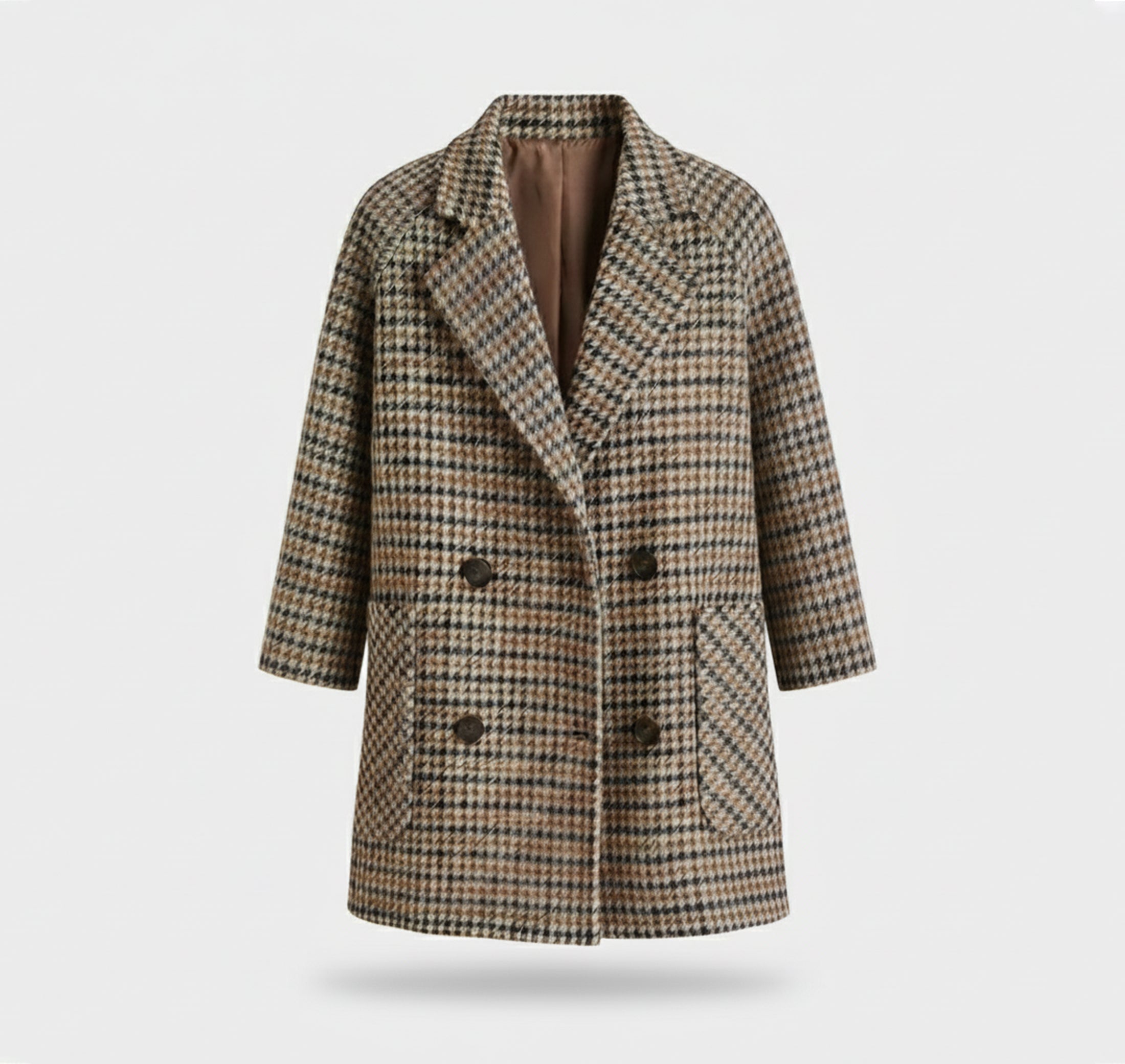 Dorvelli | Suit Collar Houndstooth Coat – Khaki Quilted Style