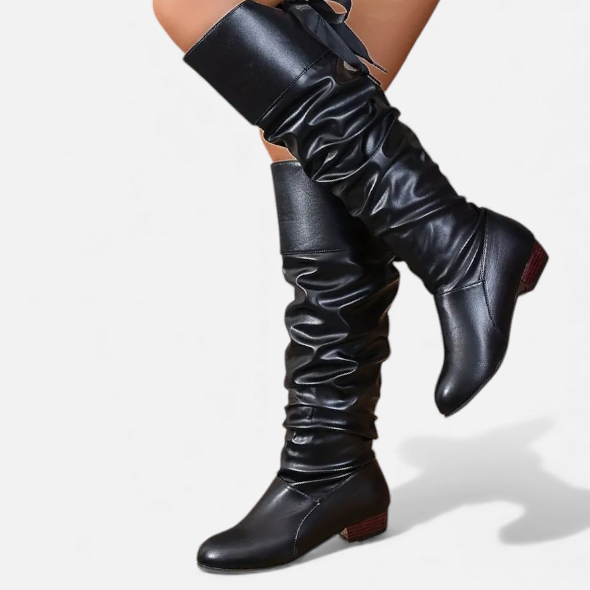 Dorvelli | Women’s Bow Knee-High Boots – Classic Low-Heel Elegance