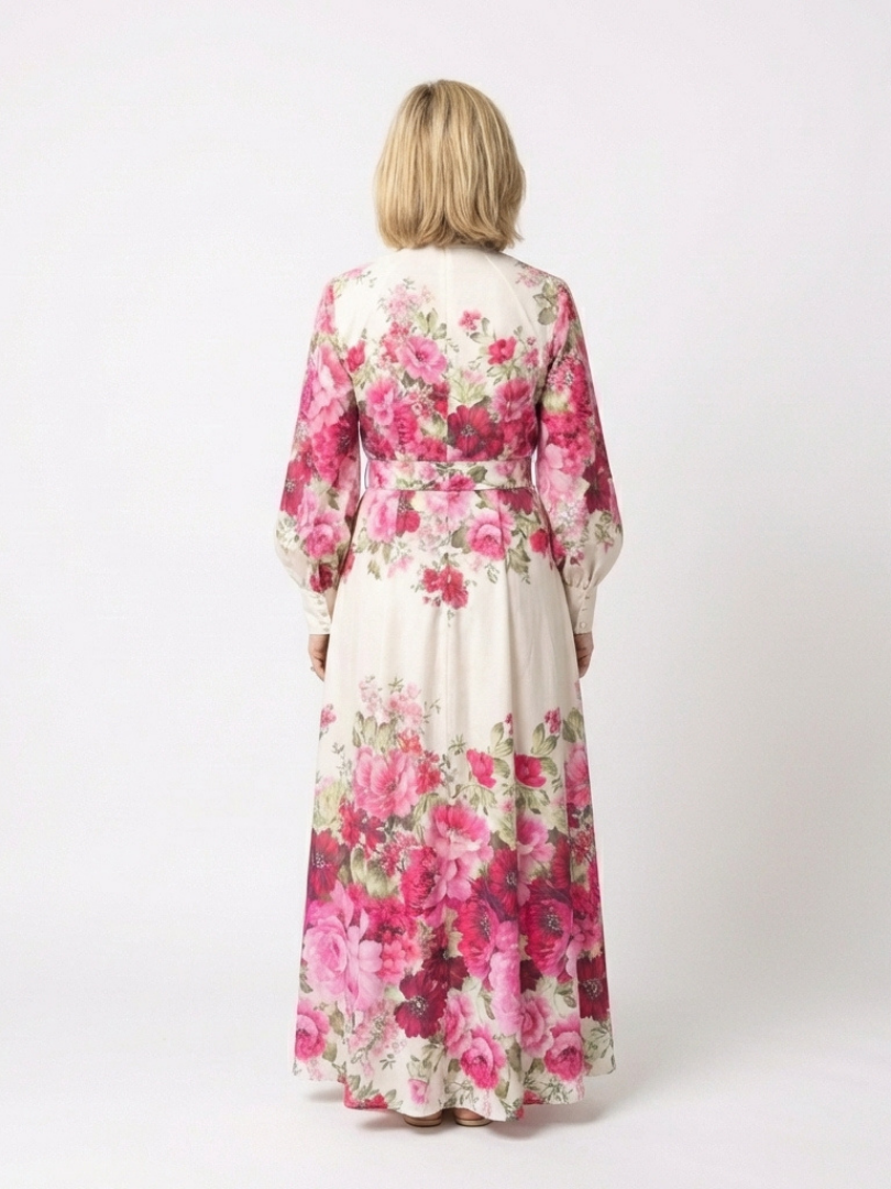 Dorvelli | Women's Maxi Dress – Long Sleeve Floral Belted