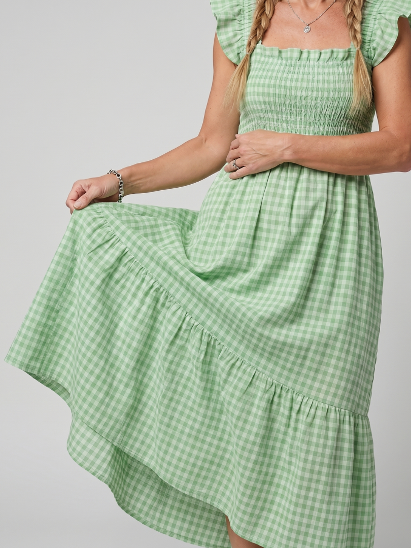 Dorvelli | Women's Midi Dress – Sleeveless Square Neck Gingham