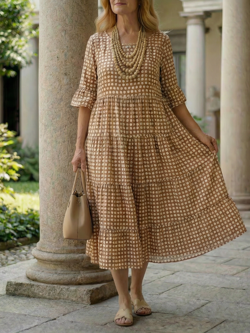 Dorvelli | Women's Midi Dress – Polka Dot Tiered Sleeve
