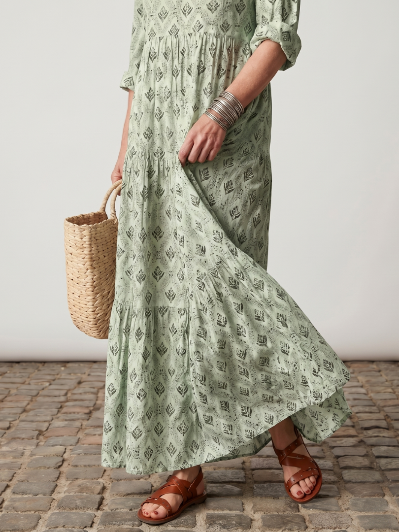 Dorvelli | Women's Maxi Dress – Notch Neck Printed Long