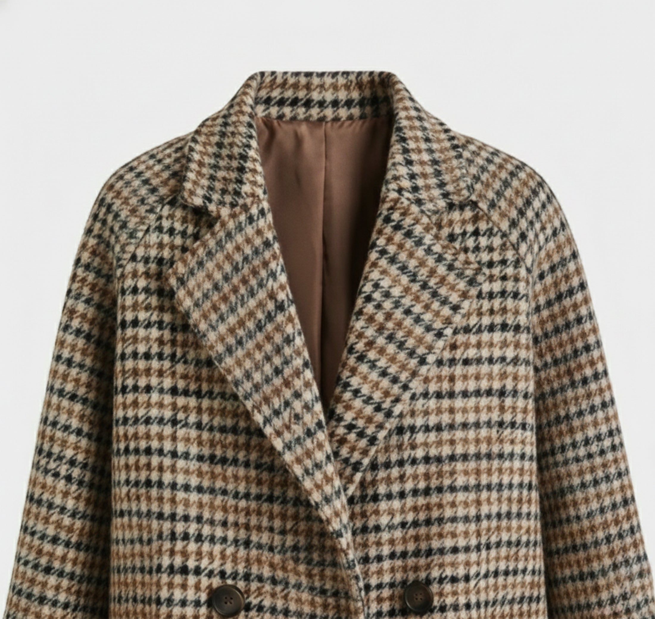 Dorvelli | Suit Collar Houndstooth Coat – Khaki Quilted Style