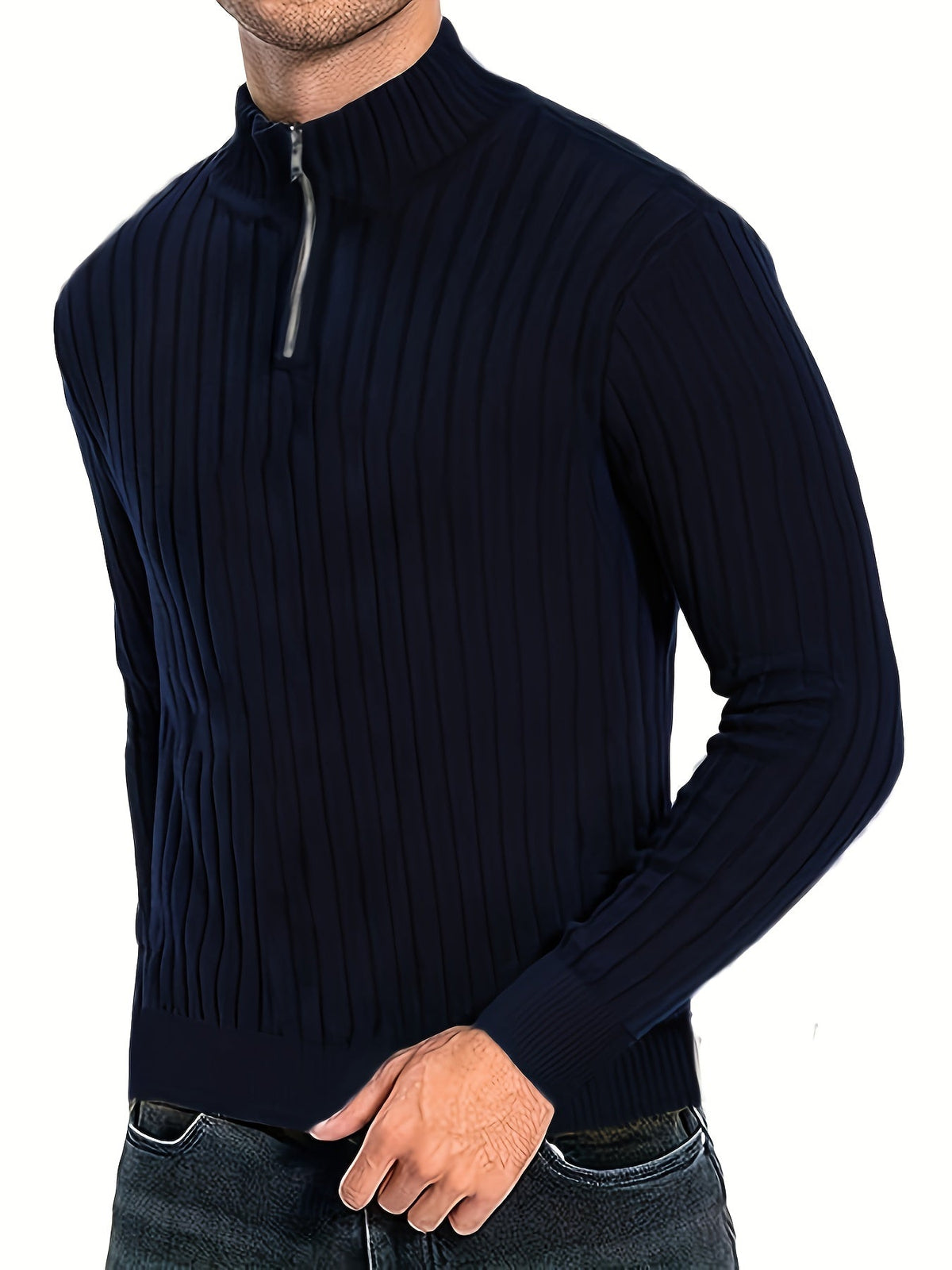Dorvelli | Men's Quarter Zip Jumper – Ribbed Stand Collar
