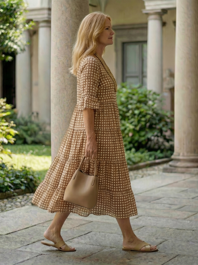 Dorvelli | Women's Midi Dress – Polka Dot Tiered Sleeve