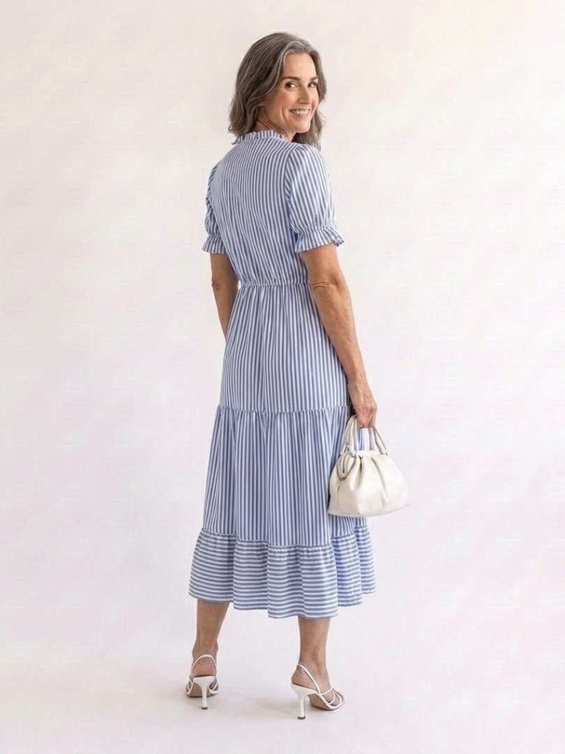 Dorvelli | Women's Midi Dress – Sleeve Striped Tiered