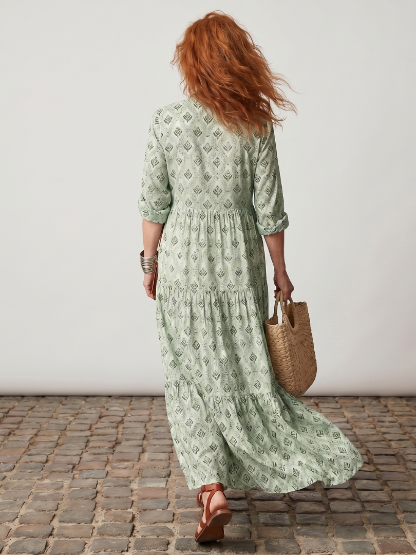 Dorvelli | Women's Maxi Dress – Notch Neck Printed Long