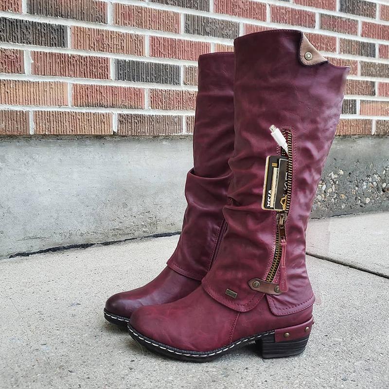 Dorvelli | Women’s Knee-High Boots – Side-Zip Block Heel