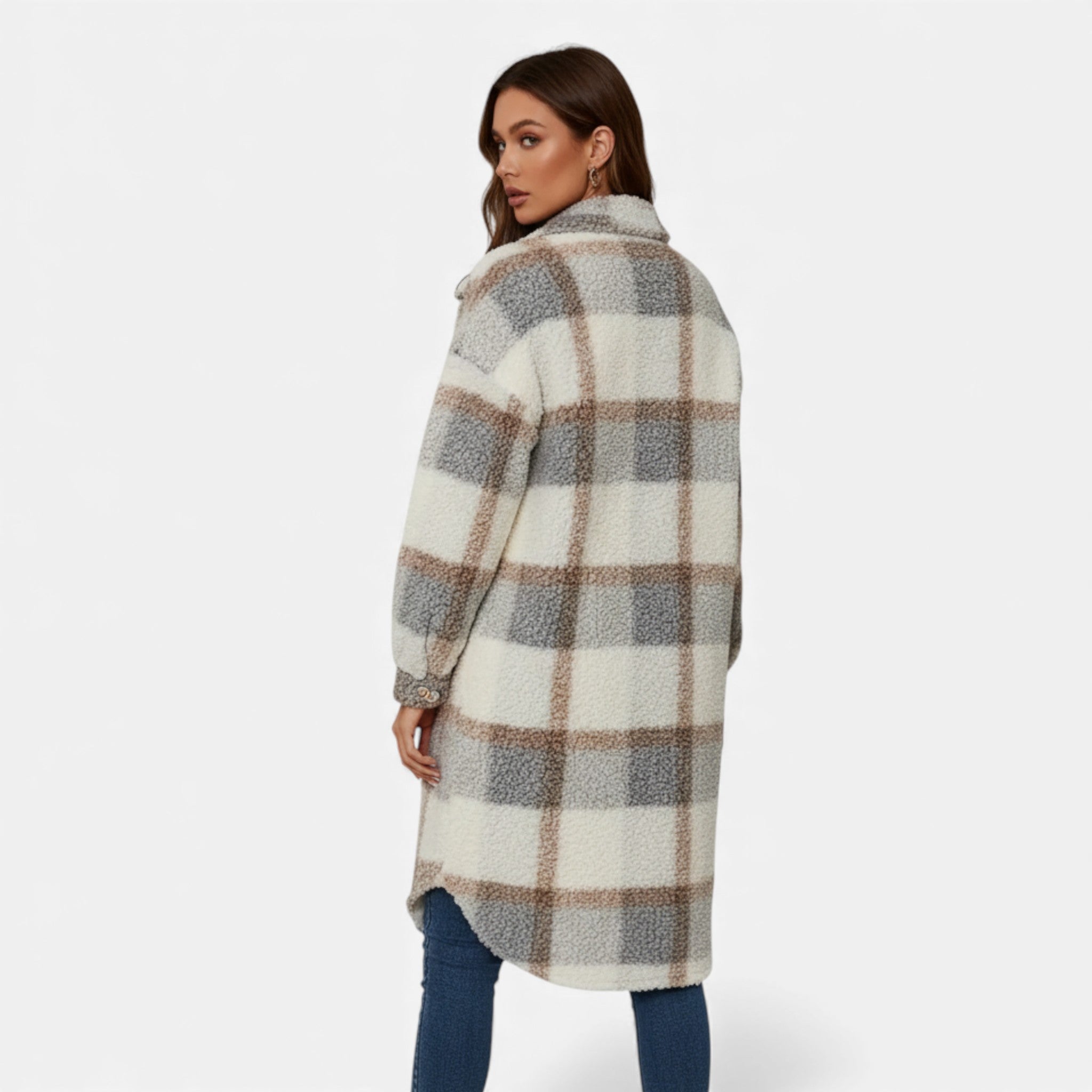 Dorvelli | Women’s Plaid Lapel Collar Jacket – Elegant Suede & PU Design