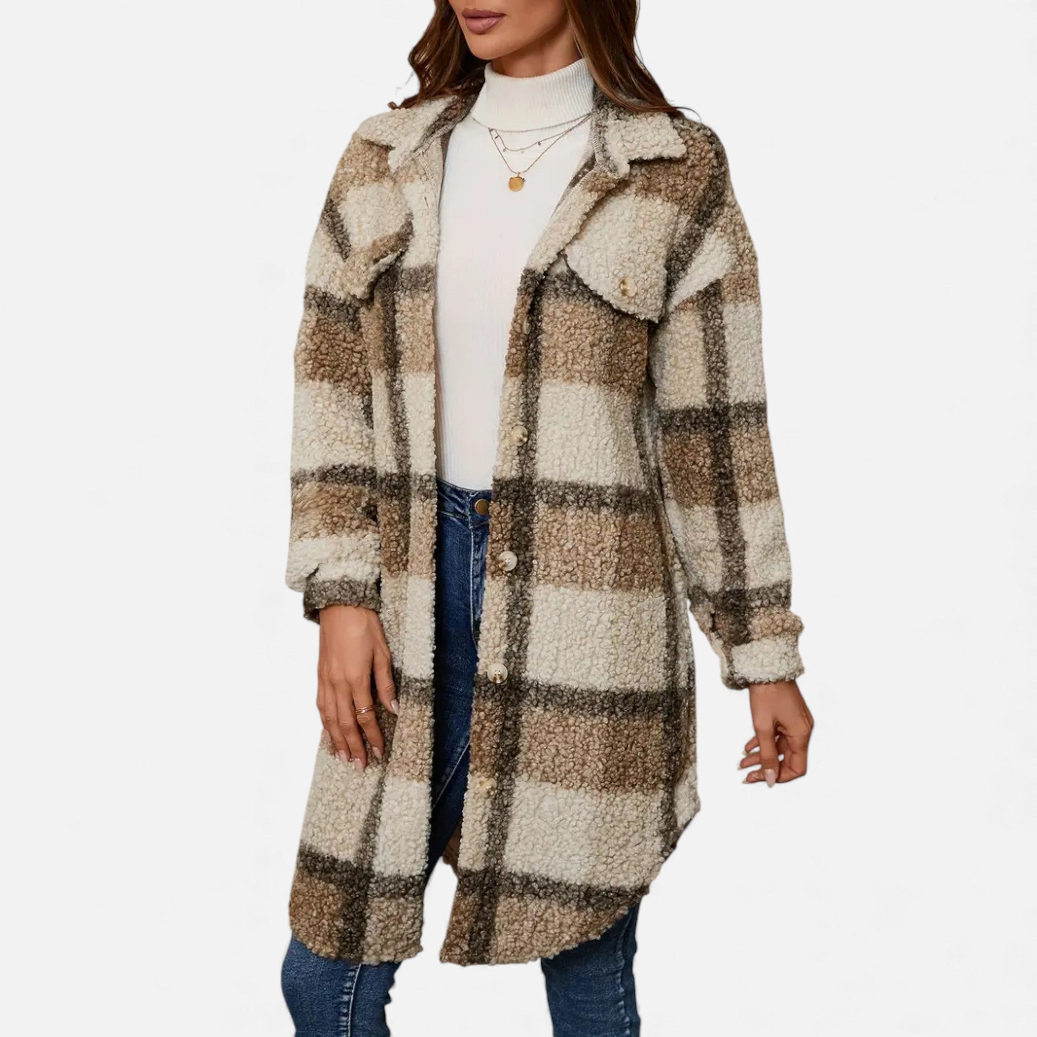 Dorvelli | Women’s Plaid Lapel Collar Jacket – Elegant Suede & PU Design