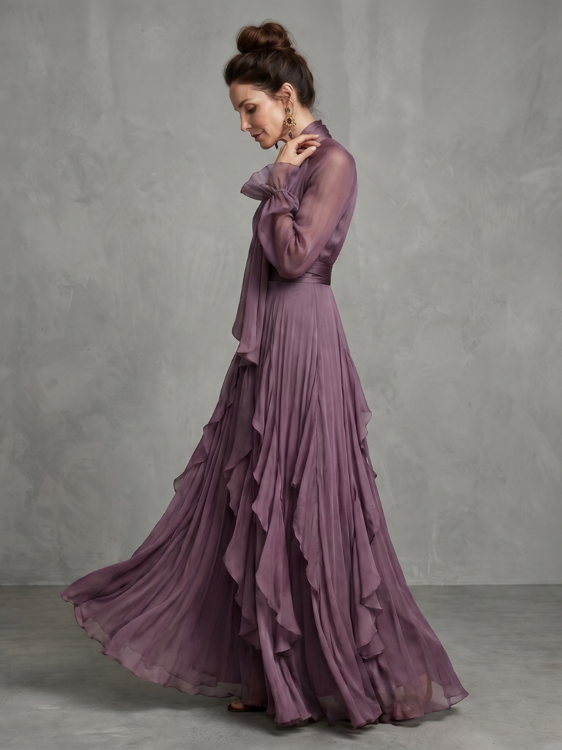 Dorvelli | Women's Maxi Dress – Tie Neck Ruffle Tiered