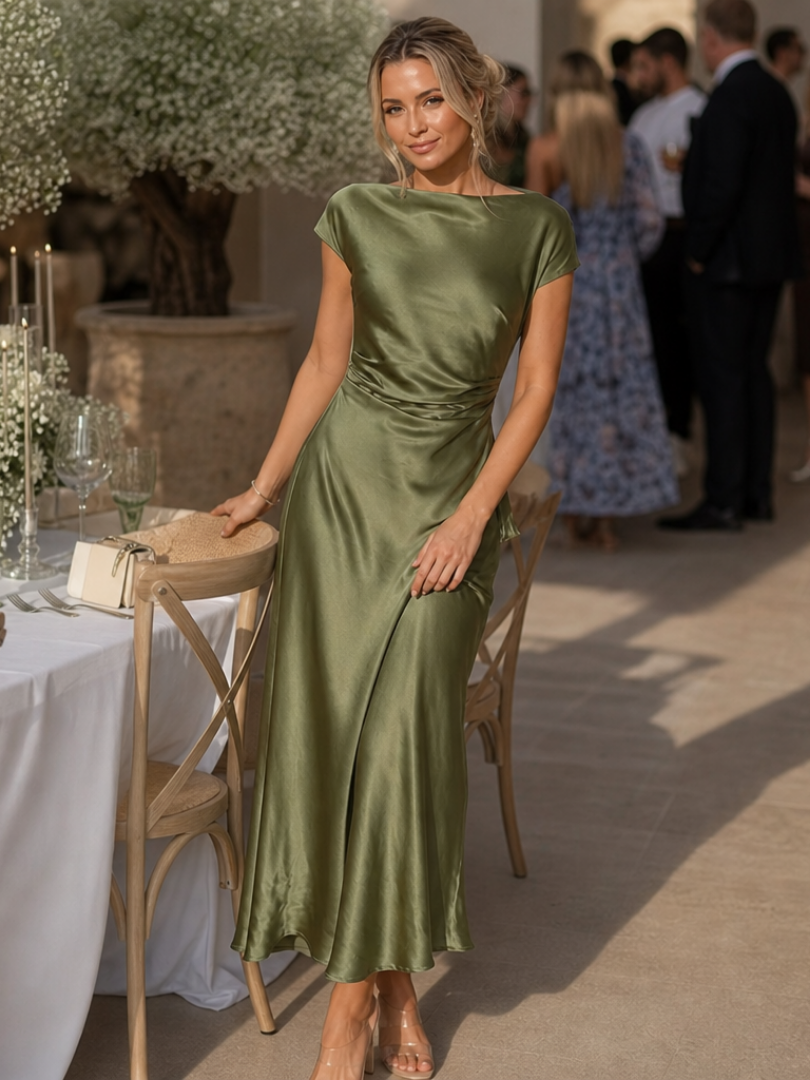 Dorvelli | Women's Midi Dress – Sleeve Boat Neck Fitted