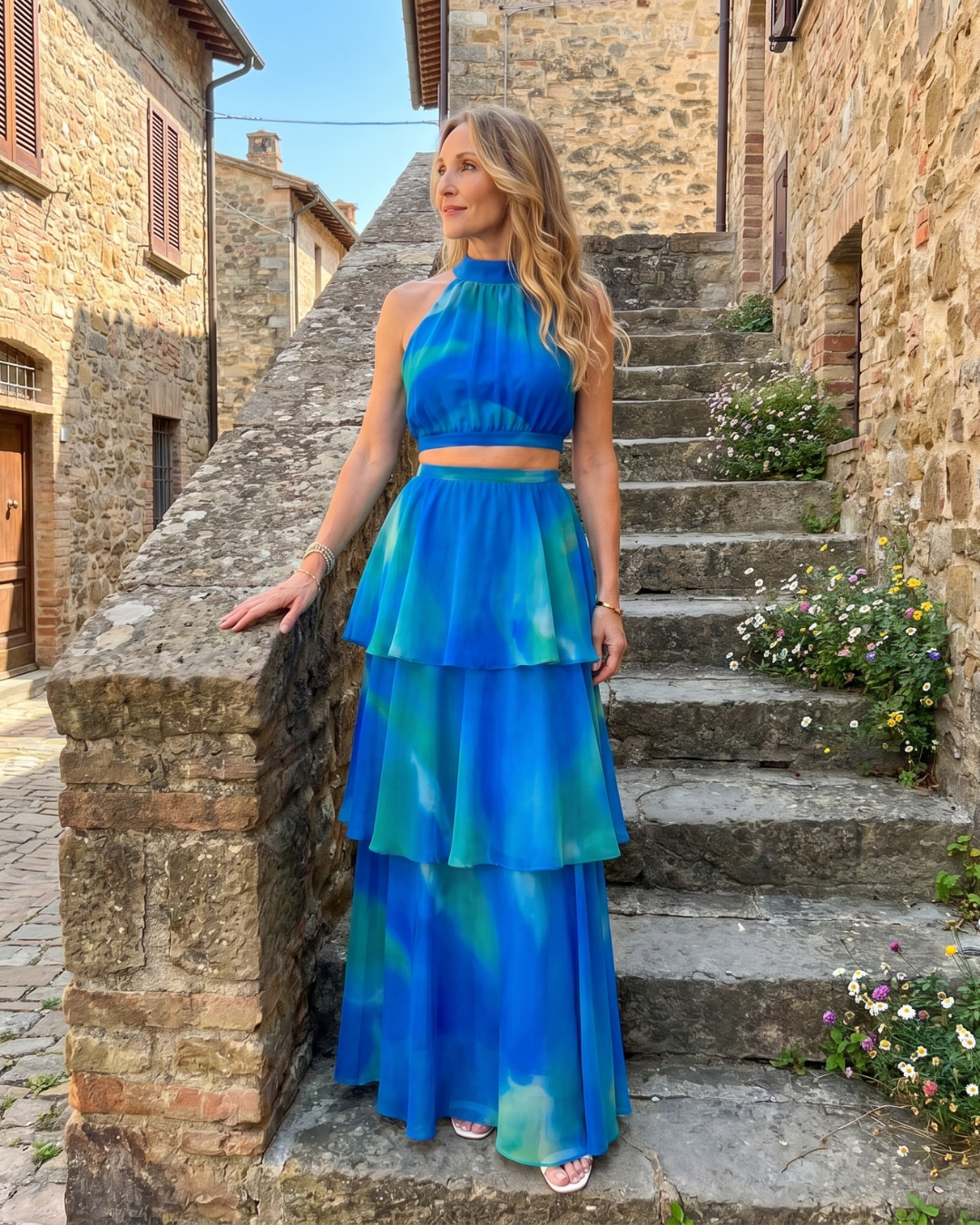 Dorvelli | Women's Maxi Dress – Natural Floral Halter Cutout