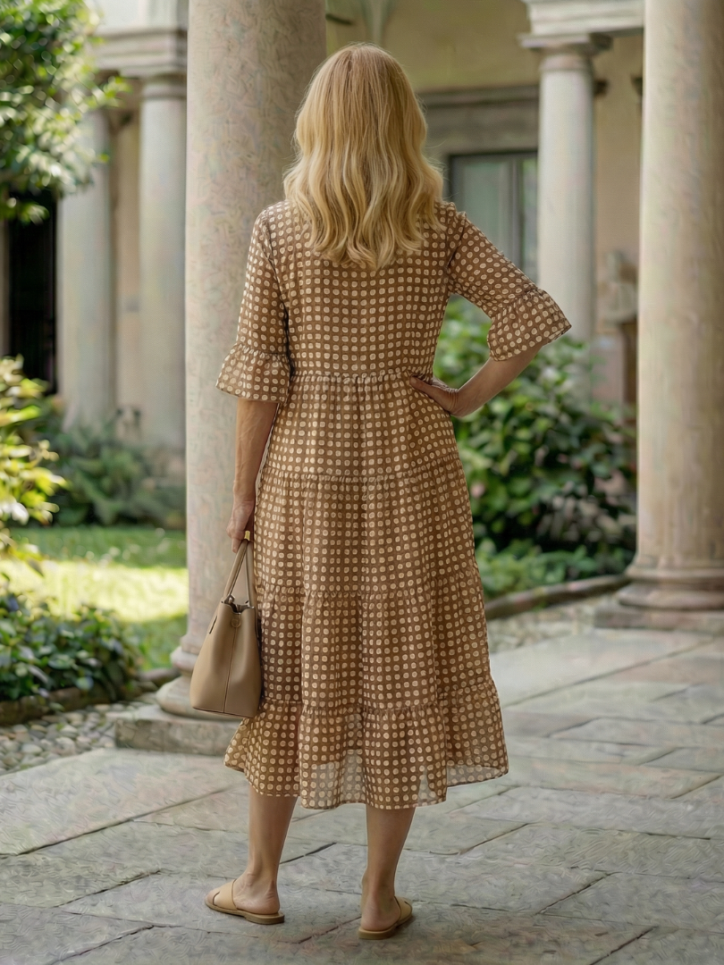 Dorvelli | Women's Midi Dress – Polka Dot Tiered Sleeve