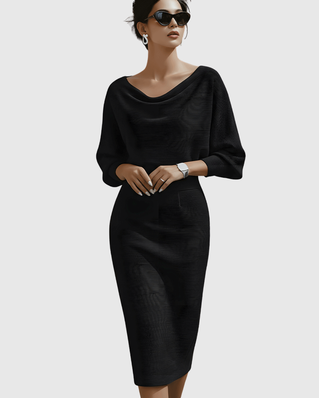 Dorvelli | Women's Midi Dress – White Draped Batwing
