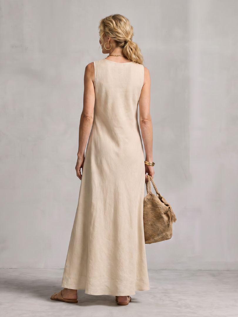 Dorvelli | Women's Maxi Dress – Asymmetric Layered Round Neck