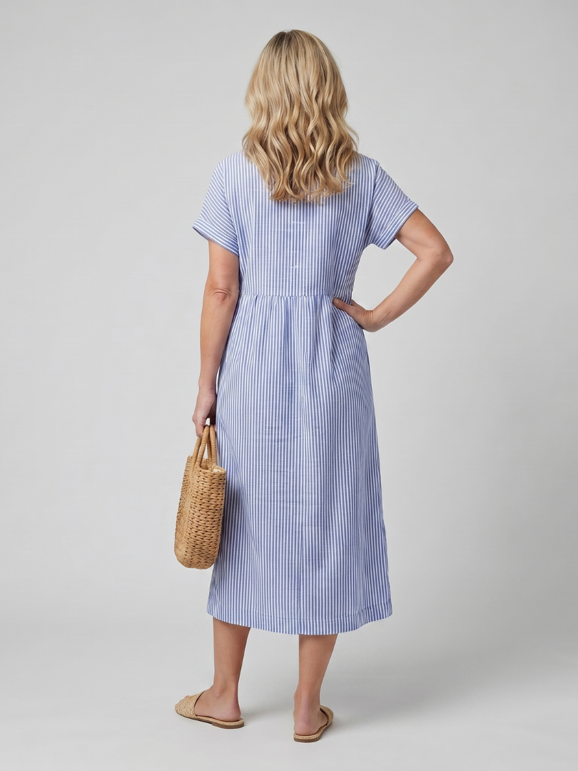 Dorvelli | Women's Midi Dress – Sleeve Stripe Pattern