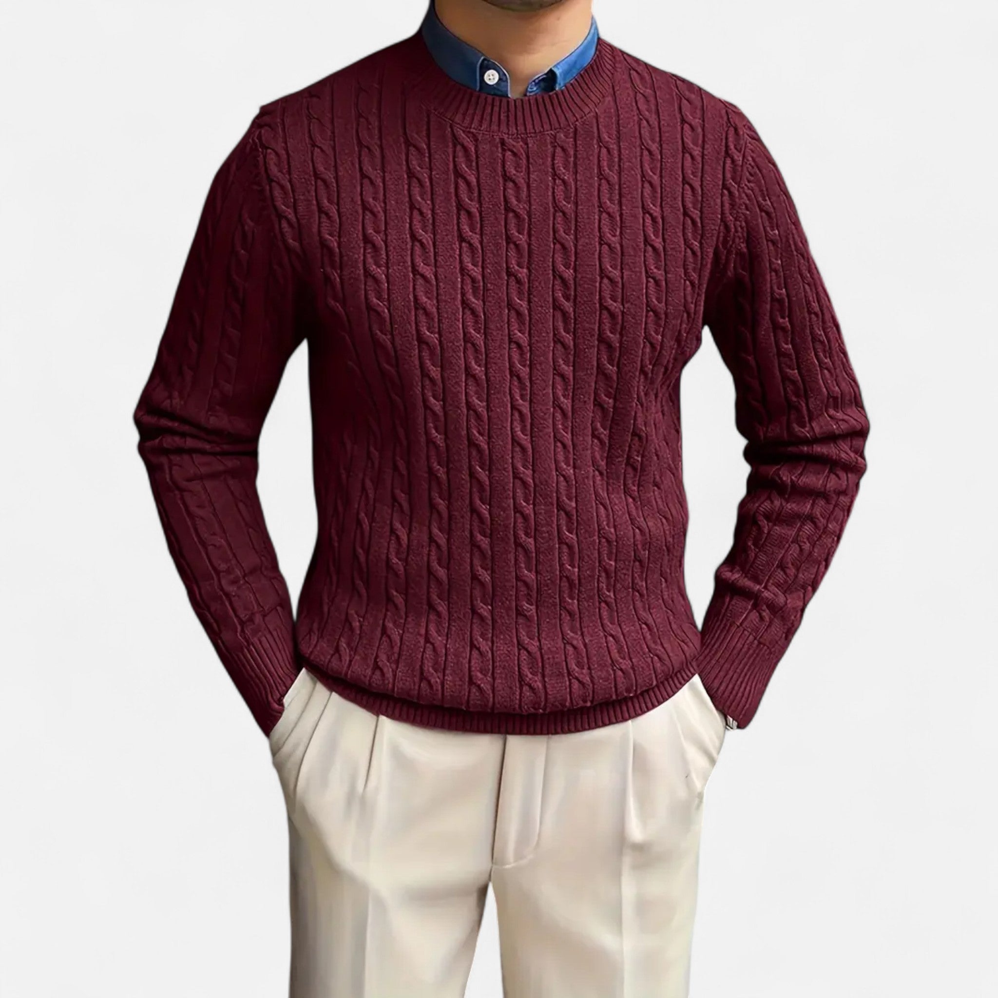 Dorvelli | Men’s Round Neck Twisted Rope Knit Sweater – Classic Cable Jumper