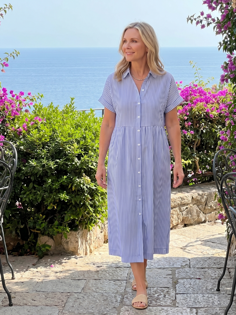Dorvelli | Women's Midi Dress – Sleeve Stripe Pattern