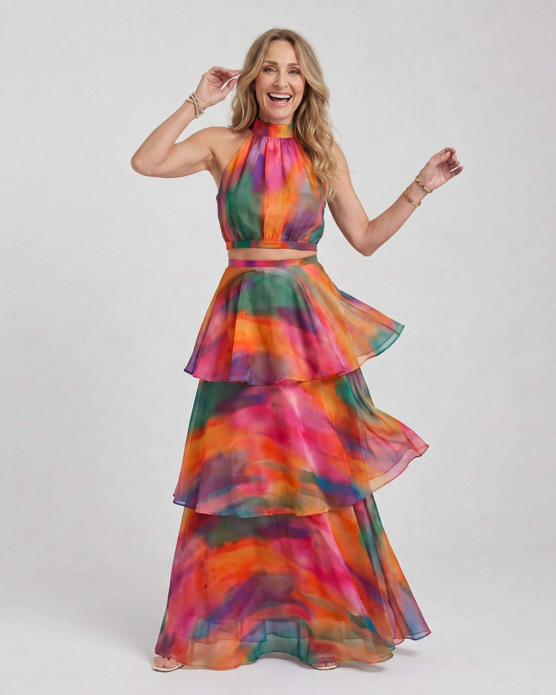 Dorvelli | Women's Maxi Dress – Natural Floral Halter Cutout