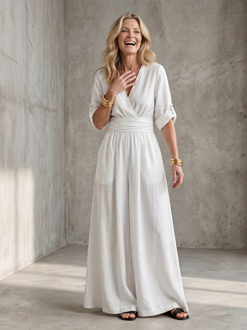 Dorvelli | Women's Jumpsuit – Cross Front Wide Leg