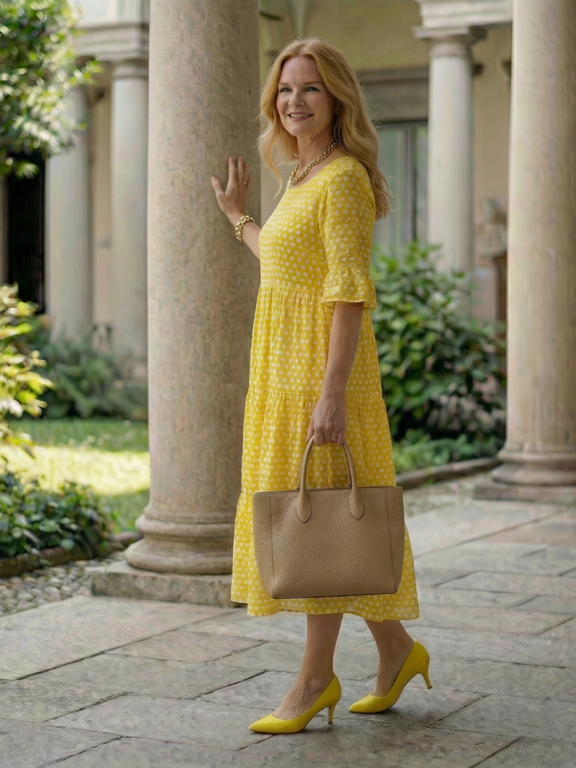 Dorvelli | Women's Midi Dress – Polka Dot Tiered Sleeve