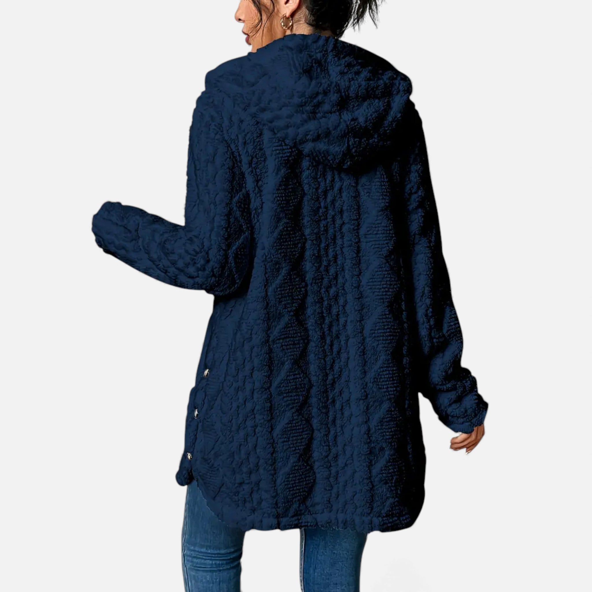 Dorvelli | Women’s Jacquard Plush Hooded Cardigan – Winter Warm Elegance
