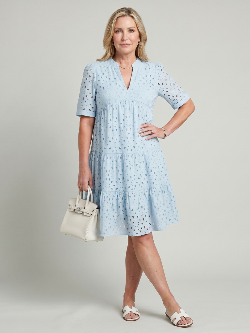 Dorvelli | Women's Midi Dress – Sleeve Eyelet Detail