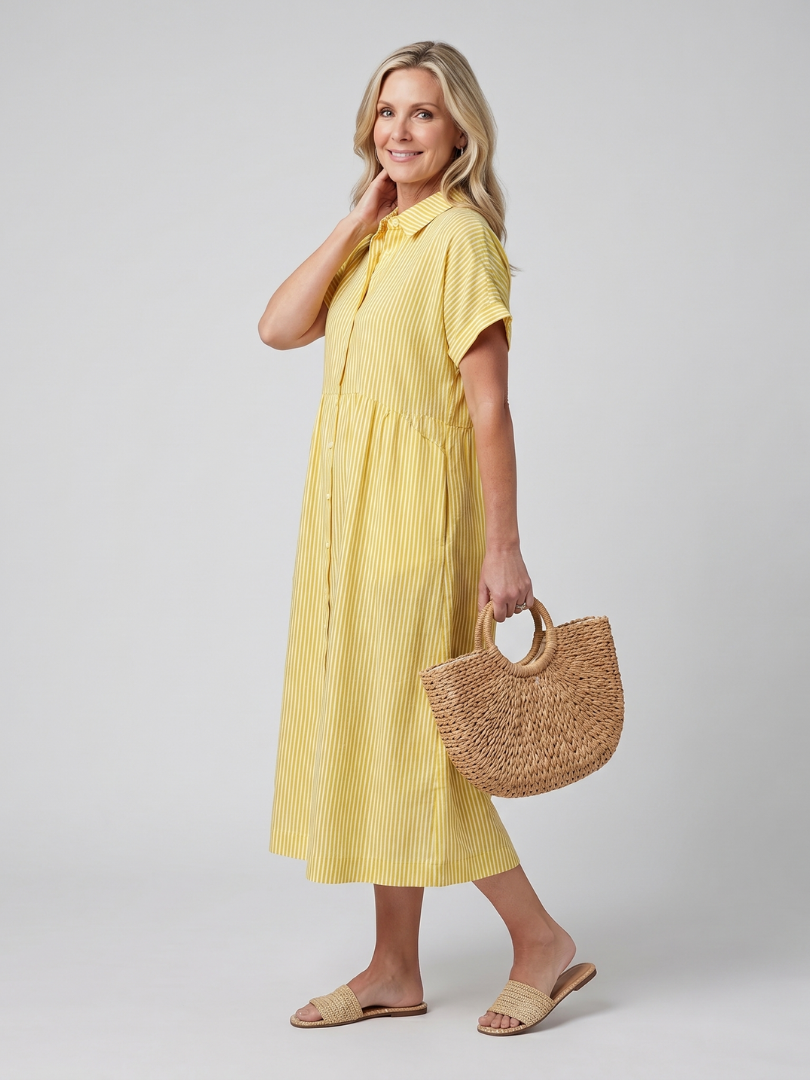 Dorvelli | Women's Midi Dress – Sleeve Stripe Pattern