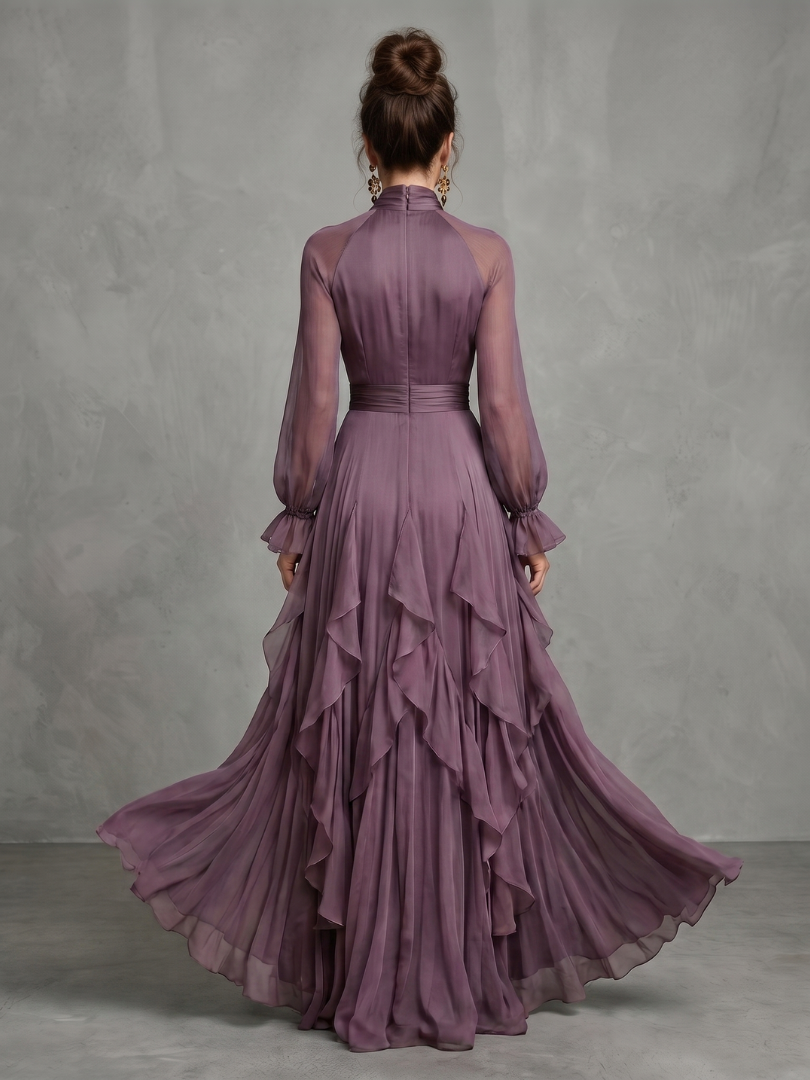 Dorvelli | Women's Maxi Dress – Tie Neck Ruffle Tiered