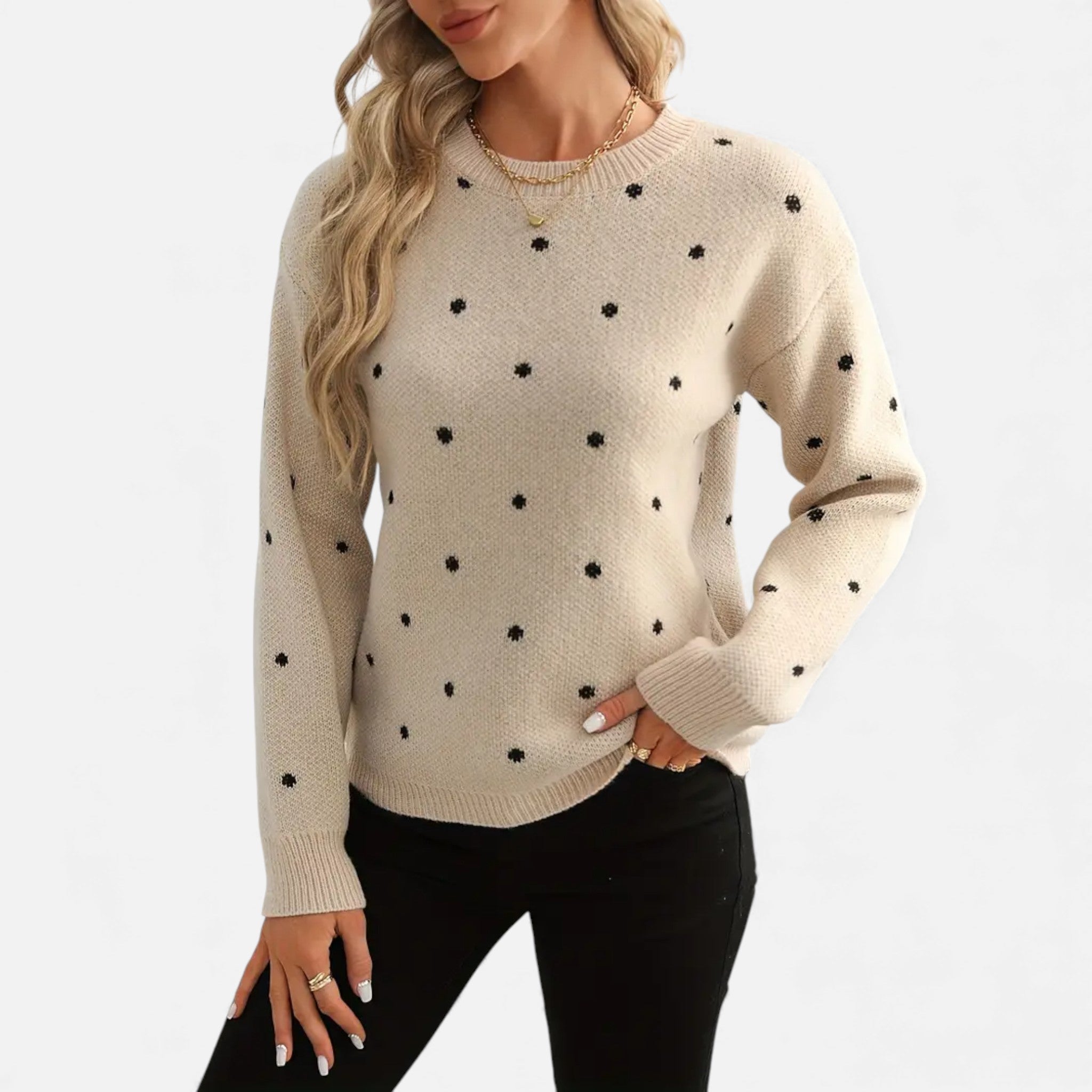 Dorvelli | Women’s Sweater – Polka-Dot Crew-Neck Elegance