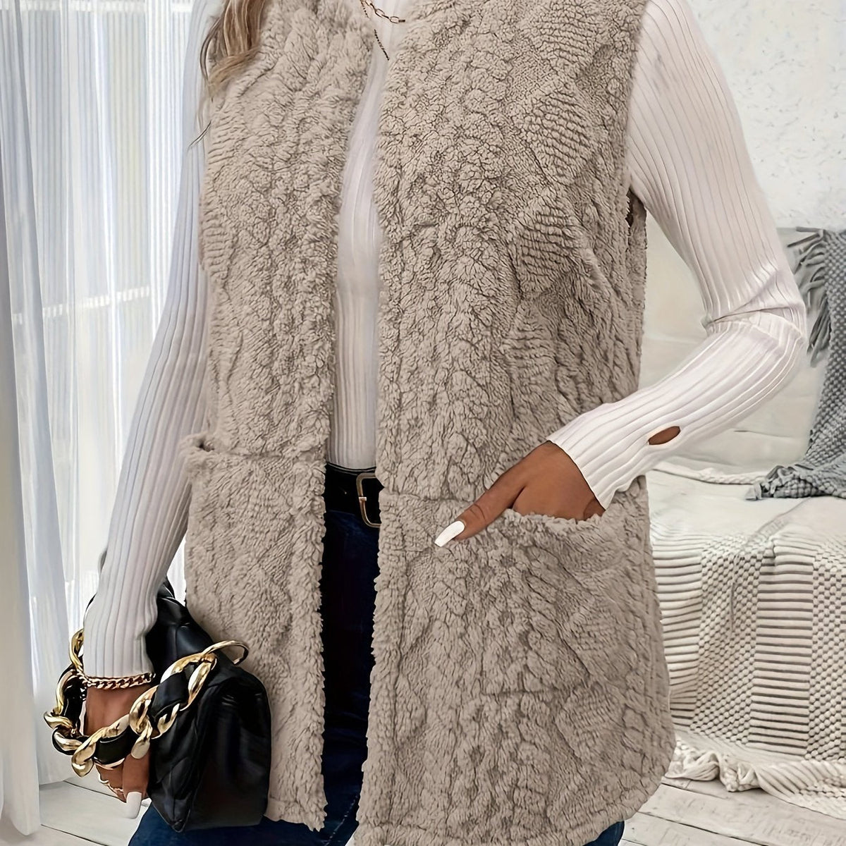 Dorvelli | Women's Gilet – Textured Zip Front Collar