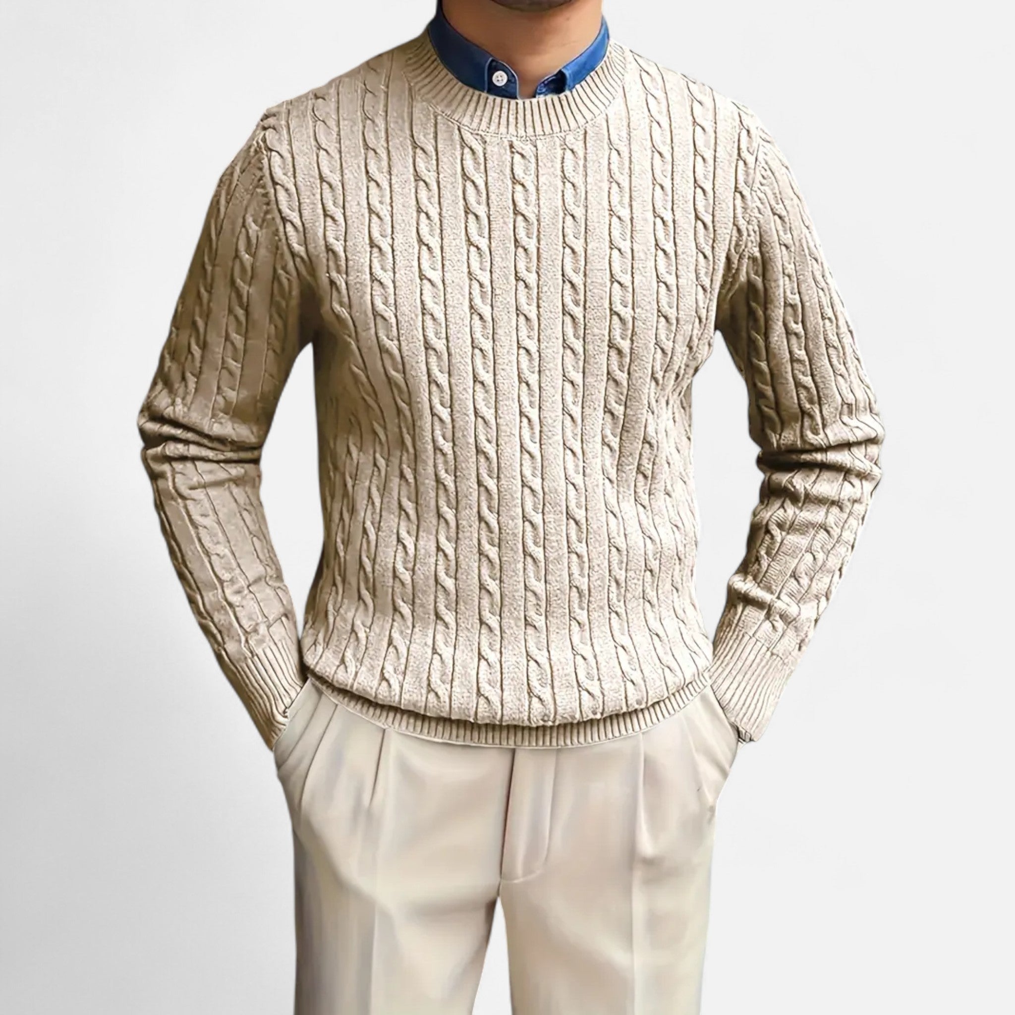 Dorvelli | Men’s Round Neck Twisted Rope Knit Sweater – Classic Cable Jumper