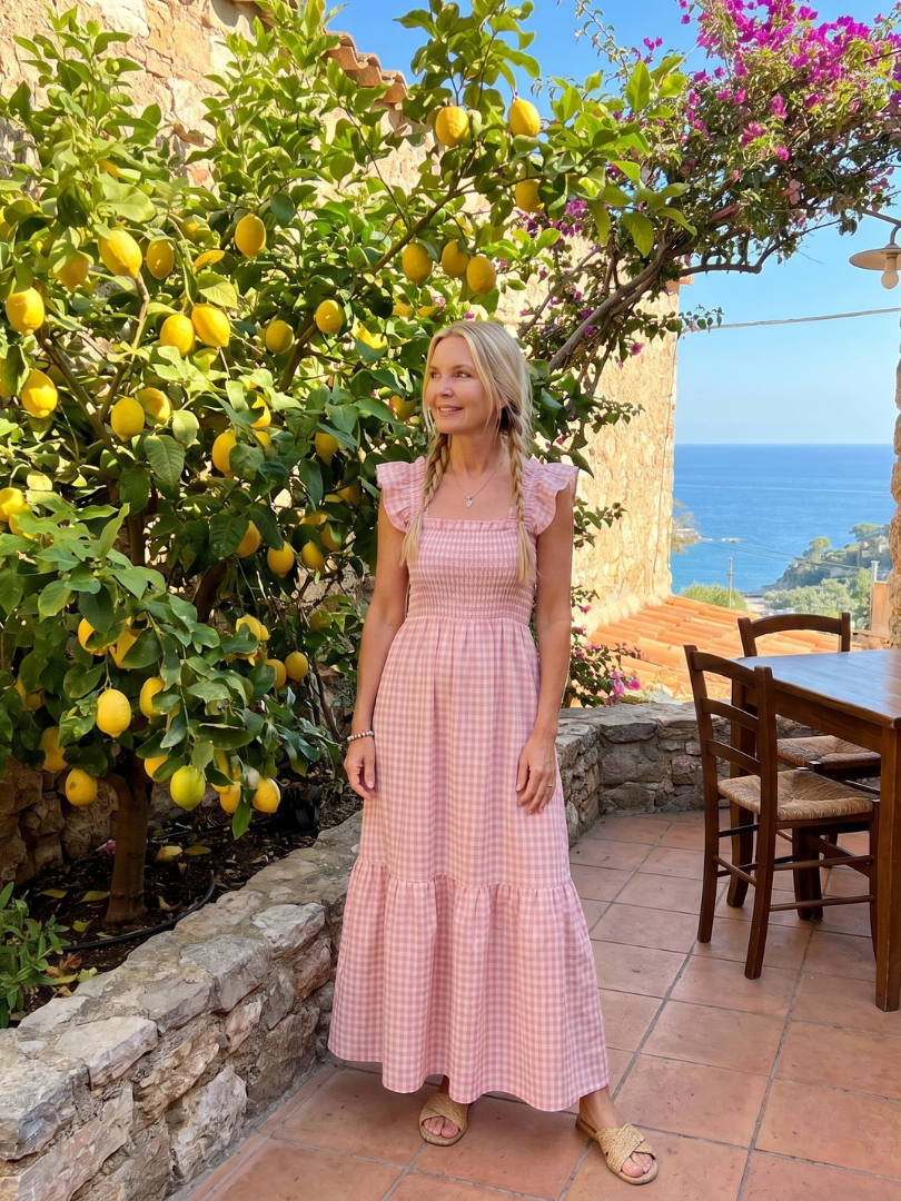 Dorvelli | Women's Midi Dress – Sleeveless Square Neck Gingham