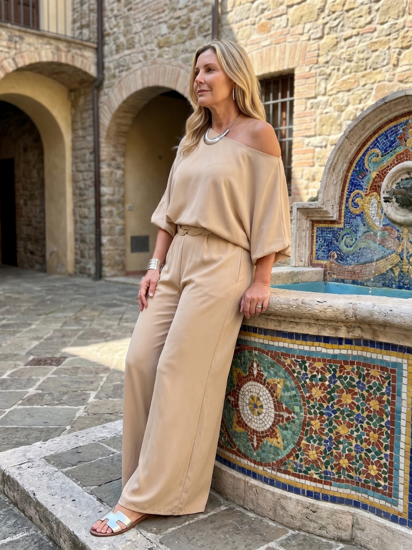 Dorvelli | Women's Two-Piece Set – One Shoulder Wide Sleeve