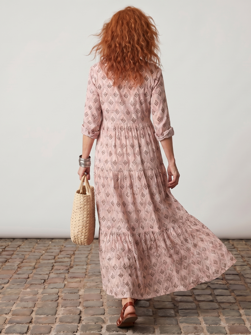 Dorvelli | Women's Maxi Dress – Notch Neck Printed Long