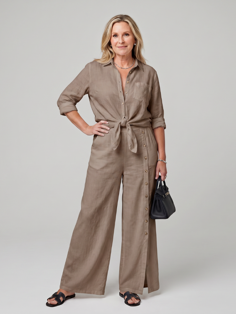 Dorvelli | Women's Two-Piece Set – Long Sleeve Tie Front