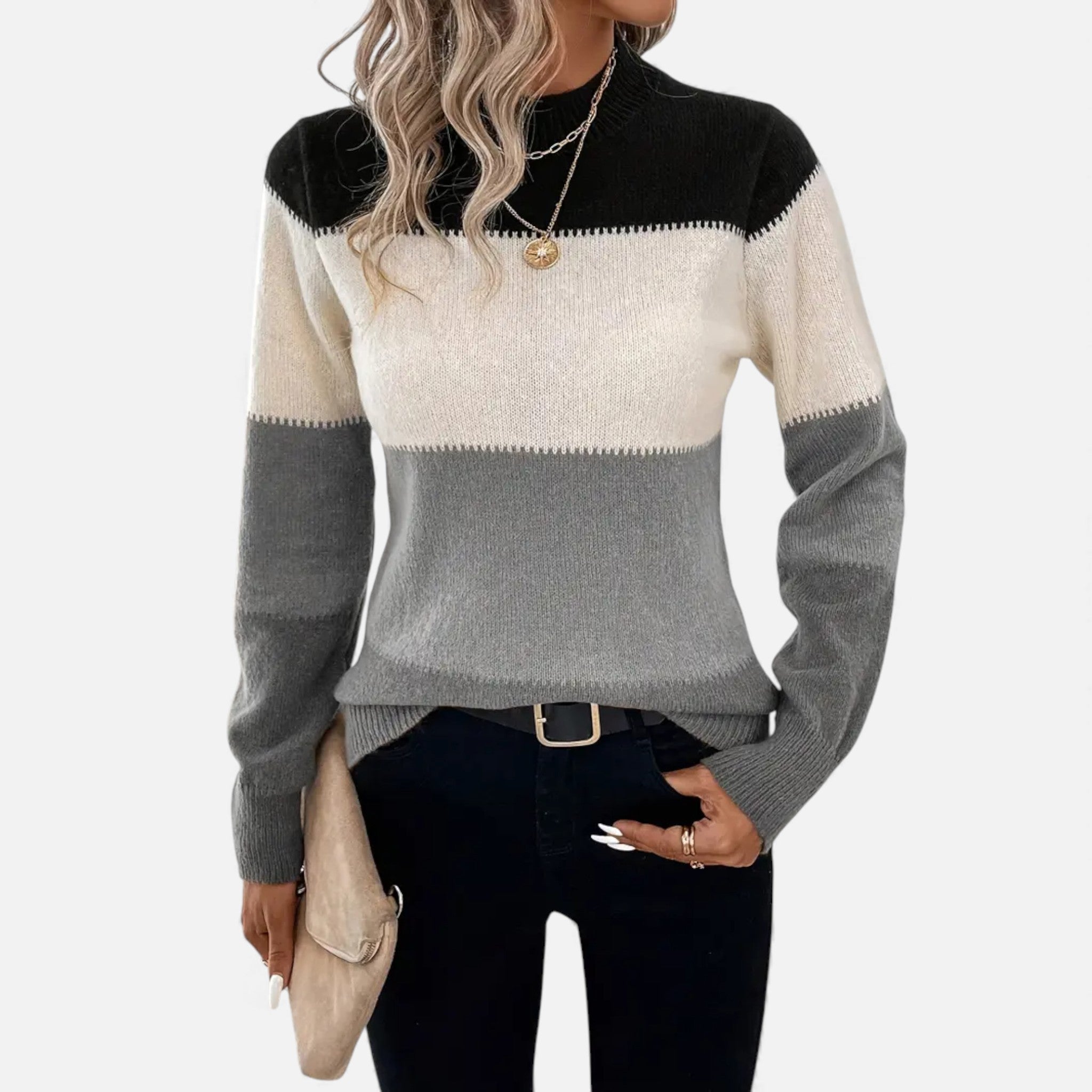 Dorvelli | Women’s Sweater – Elegant Striped Crew-Neck