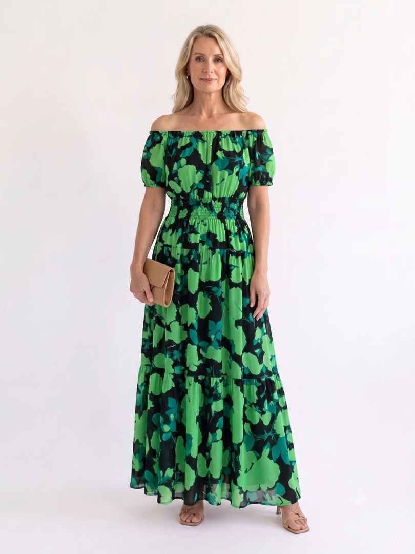 Dorvelli | Women's Maxi Dress – Off Shoulder Neckline Shirred